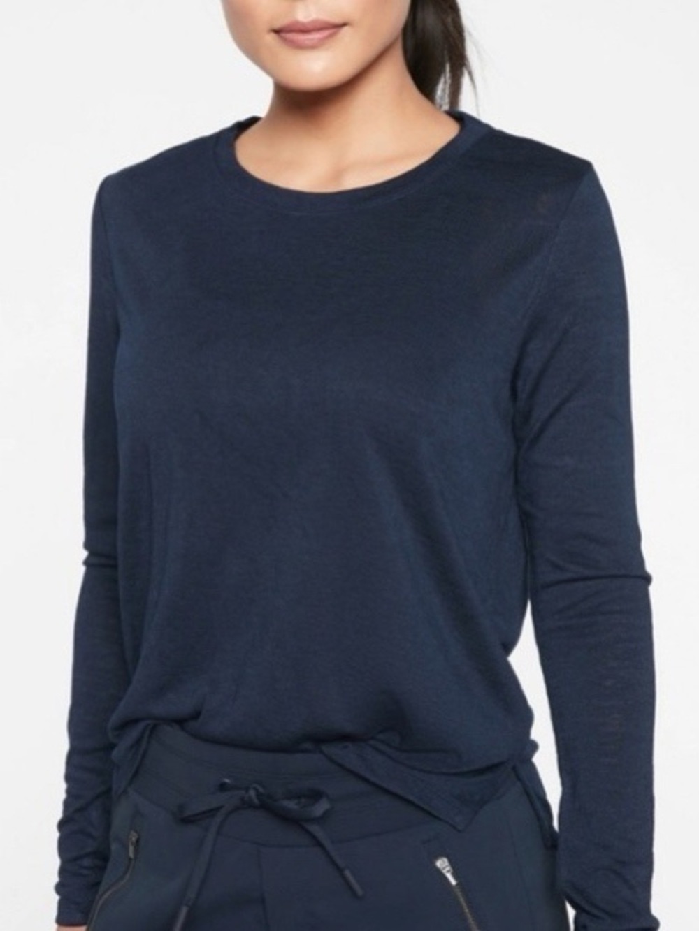 Athleta NWT Breezy Long Sleeve Shirt Navy Open Back Women Size XL